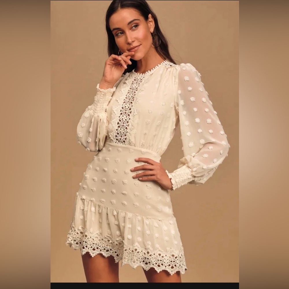 Lulu's Cream Ruffled Tiered Sheath Dress